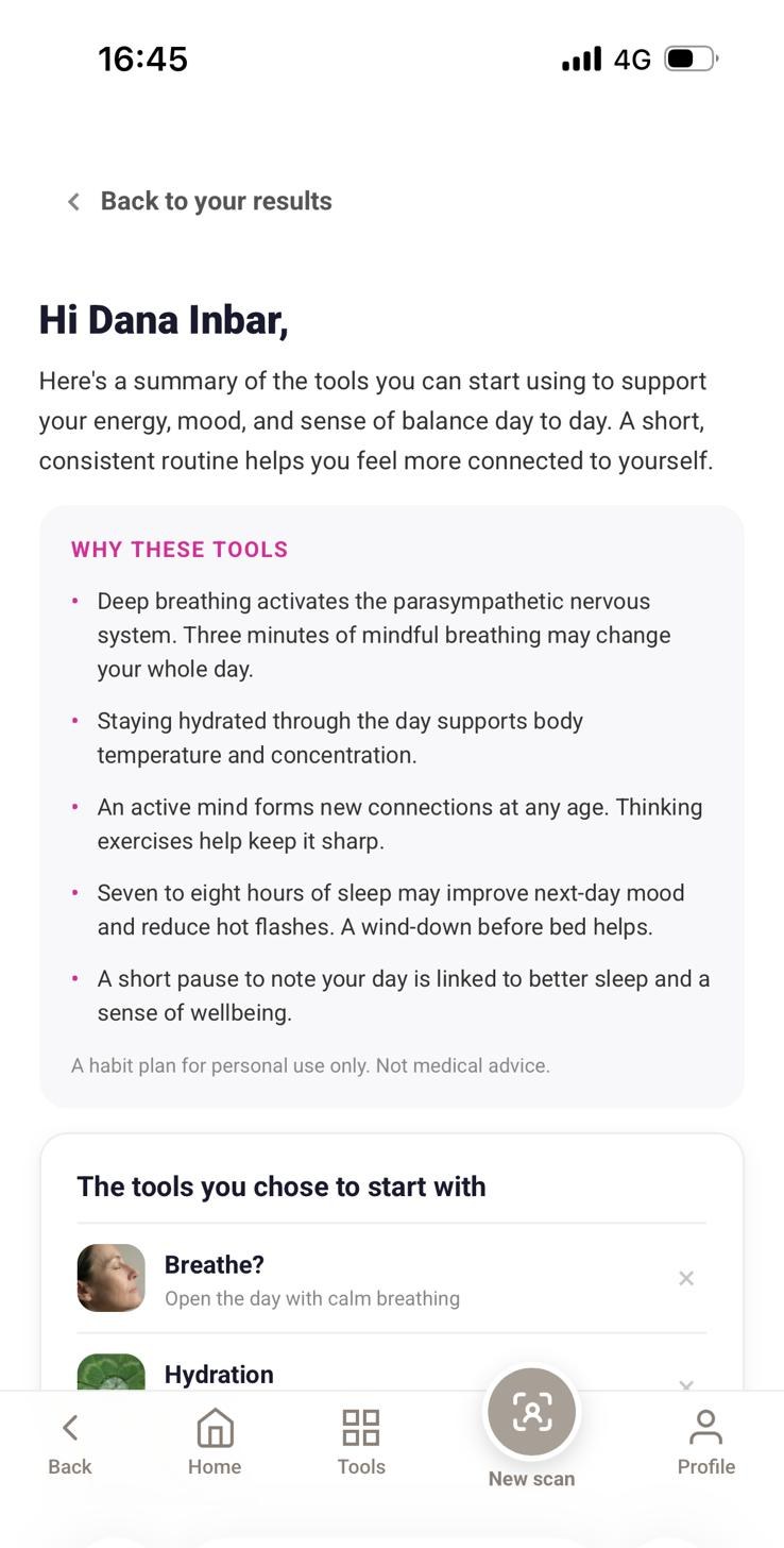 A real Peritale screen showing your daily routine and how you return to it over time
